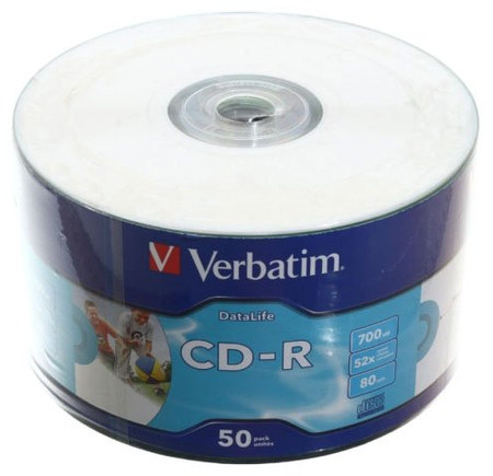 Компакт-диск CD-R Verbatim, 52х, 50 шт., туба (цена за 50 шт.)