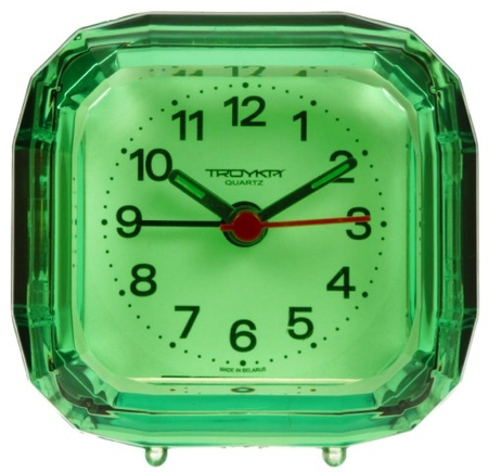 Часы настольные с будильником «Тройка», корпус прозрачный зеленый