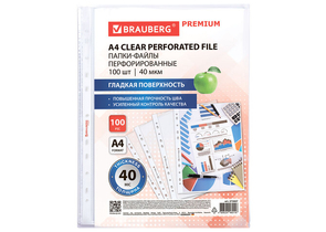 Файл А4 перфорированный Brauberg Premium, 40 мкм, гладкий, глянцевый, 218×304 мм (до 50 л.) Файл А4 перфорированный Brauberg Premium, 40 мкм, гладкий, глянцевый, 218×304 мм (до 50 л.)