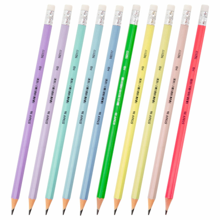 Карандаш чернографитный Staff Everyday, твердость грифеля ТМ, c ластиком, корпус ассорти