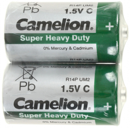 Батарейки солевые Camelion Super Heavy Duty, С, R14P, 1.5V, 2 шт.