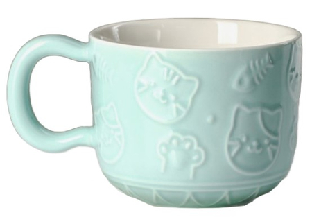 Кружка керамическая с подставкой «Улыбающийся кот», 450 мл, голубая