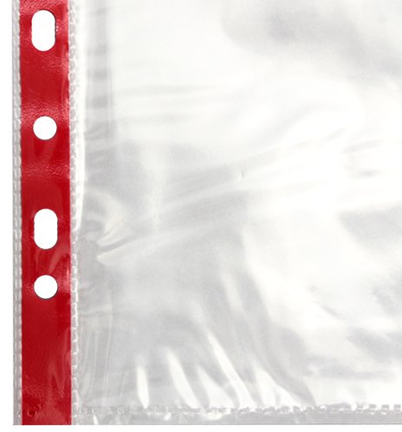 Файл А4 перфорированный Optima (цветной корешок), 40 мкм, гладкий, глянцевый, красный кант, 216*302 мм (до 60 л.)