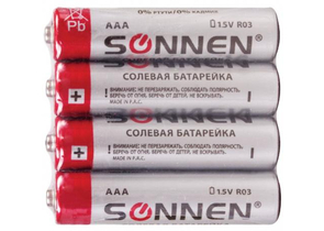 Батарейки солевые Sonnen, AAA, LR03, 1.5V, 4 шт.
