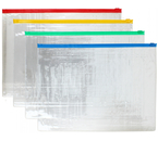 Папка-конверт пластиковая на молнии «Стамм» А4, 330×240 мм/325×230 мм, толщина пластика 0,12 мм, прозрачная, (цвет молнии - ассорти)