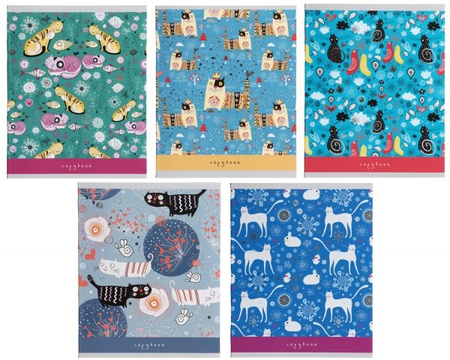 Тетрадь общая А5, 48 л. на скобе «Котомания» , 163*200 мм, клетка, ассорти 