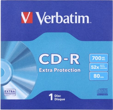 Компакт-диск CD-R Verbatim, 52x, бумажный конверт