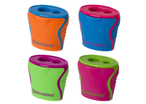 Точилка пластиковая Brauberg Mix Dual, 2 отверстия, с контейнером, ассорти Точилка пластиковая Brauberg Mix Dual, 2 отверстия, с контейнером, ассорти