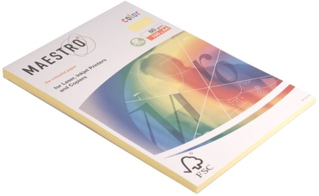 Бумага офисная цветная Maestro (формат А4 в упаковке по 100 листов), А4 (210*297 мм), 80 г/м2, 100 л., канареечно-желтая