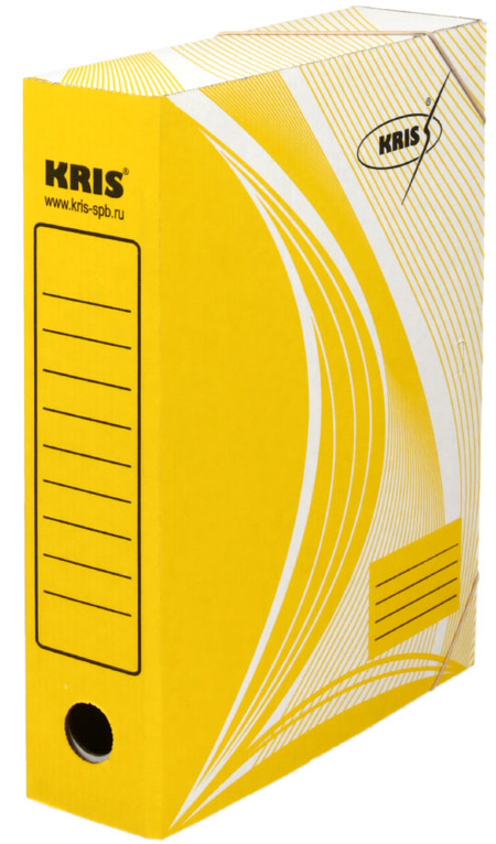 Папка архивная из картона на резинке Kris, А4 (325*250 мм), корешок 70 мм, желтая