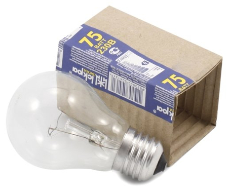 Лампа накаливания Iskra , 75W, 230V, цоколь - E27, прозрачная Лампа накаливания Iskra , 75W, 230V, цоколь - E27, прозрачная