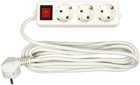 Удлинитель «Гарнизон» 16А (с заземлением, с выключателем), 3 розетки, 5 м, белый