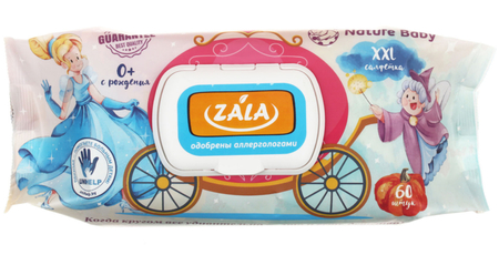 Салфетки влажные Zala, 60 шт., детские, с пребиотиком Bioecolia