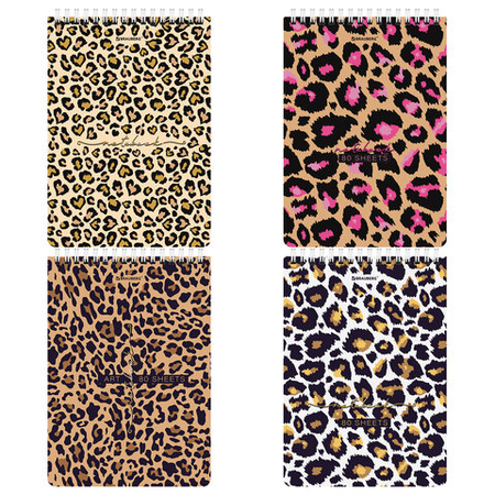 Блокнот на гребне Brauberg А5, 145*205 мм, 80 л., клетка, Leopard, ассорти
