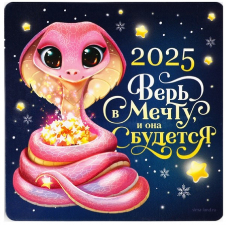 Магнит новогодний на полимерной основе Sima-Land, 8*8 см, «Новый год 2025: Верь в мечту»