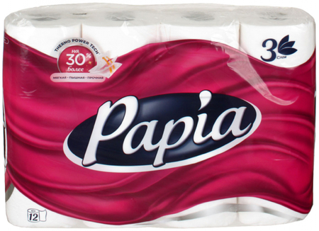 Бумага туалетная Papia, 12 рулонов, ширина 95 мм, белая Бумага туалетная Papia, 12 рулонов, ширина 95 мм, белая