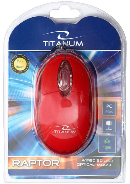 Мышь компьютерная Titanum Raptor TM102K, USB, проводная, красная