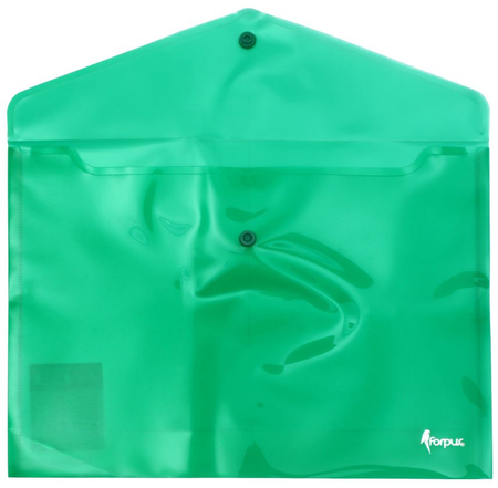 Папка-конверт пластиковая на кнопке Forpus, толщина пластика 0,16 мм, прозрачная зеленая