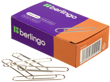 Скрепки проволочные Berlingo, 50 мм, 100 шт., округлые, никелированные Скрепки проволочные Berlingo, 50 мм, 100 шт., округлые, никелированные