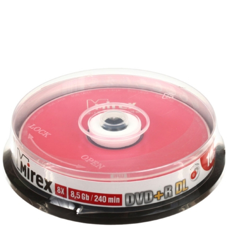 Компакт-диск DVD+R Mirex Dual Layer, 8x, 10 шт., в тубе