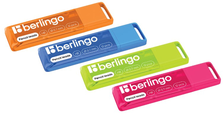 Грифели для автоматических карандашей Berlingo, толщина грифеля 0,7 мм, твердость ТМ, 12 шт., корпус ассорти