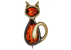 Брошь «СувенирАрт», «Кошка Клякса» (коньячный)