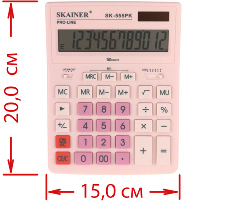 Калькулятор 12-разрядный Skainer SK-555, розовый