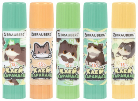 Клей-карандаш Brauberg, 15 г, «Милые коты», ассорти