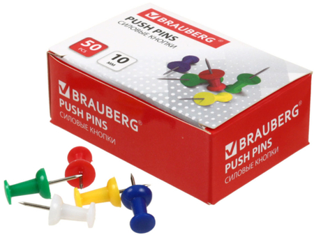Кнопки силовые Brauberg Standard, 22 мм, 50 шт., цветные Кнопки силовые Brauberg Standard, 22 мм, 50 шт., цветные