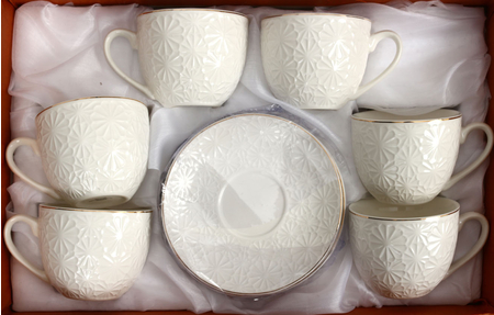 Набор чашек фарфоровых с блюдцами Bekker, 12 предметов, белый с золотистым