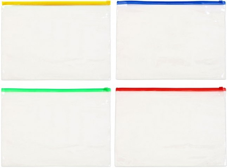 Папка-конверт пластиковая на молнии Centrum, толщина пластика 0,7 мм, прозрачная, цвет молнии - ассорти
