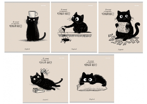 Тетрадь общая А5, 48 л. на скобе «Послушный черный кот», 165×205 мм, клетка, ассорти Тетрадь общая А5, 48 л. на скобе «Послушный черный кот», 165×205 мм, клетка, ассорти