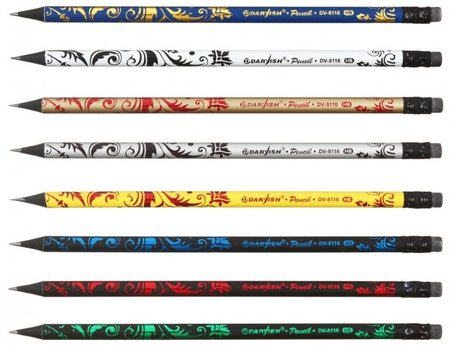 Карандаш чернографитный Darvish, твердость грифеля ТМ, с ластиком, рисунок ассорти (цена за 1 шт.)