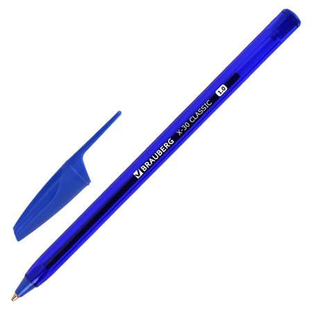 Ручка шариковая одноразовая Brauberg X-30 Classic, корпус тонированный синий, стержень синий
