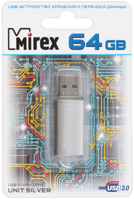 Флэш-накопитель Mirex Unit, 64Gb, корпус серебристый