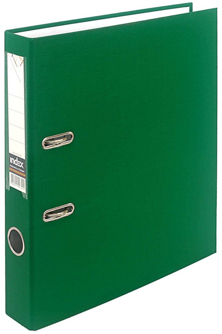 Папка-регистратор Index с односторонним ПВХ-покрытием, корешок 50 мм, разобранный, зеленый