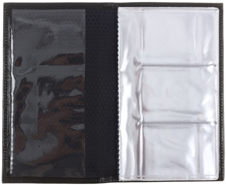 Визитница из натуральной кожи «Кинг» 4333, 115*185 мм, 3 кармана, 18 листов, глянцевая, черная