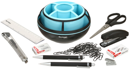 Органайзер настольный Berlingo Instinct поворотный, 9 предметов, черный/аквамарин