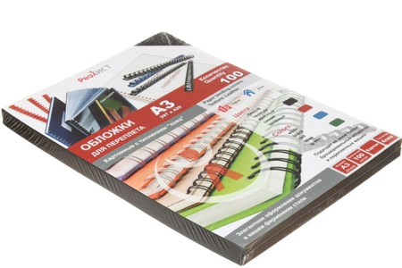 Обложки для переплета картонные D&A (А3), А3, 100 шт., 230 г/м2, черные, тиснение «под кожу»