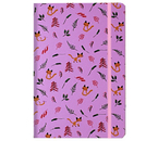 Книжка записная на резинке «Котики и листочки» (А5), 140×210 мм, 80 л., линия, фиолетовая