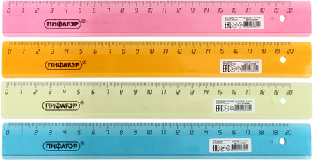 Линейка пластиковая «Пифагор» Neon, 20 см, прозрачная неон, ассорти Линейка пластиковая «Пифагор» Neon, 20 см, прозрачная неон, ассорти