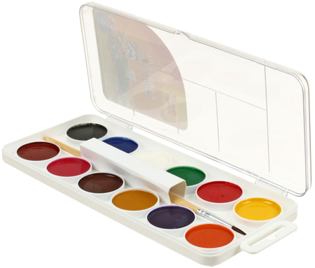 Акварель медовая «Приключения Енота», 12 цветов, в пластиковой коробке, с кистью