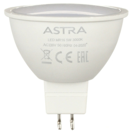 Лампа светодиодная Astra MR16/GU10, 5W, 230V, цоколь GU5.3 (MR16), 3000К, 380 лм, теплый свет