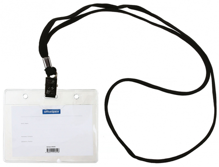Бейдж на тесьме с зажимом OfficeSpace, 85*55 мм, черный шнур