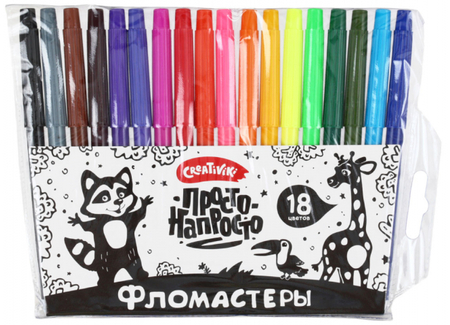 Фломастеры Creativiki «Просто» классические, 18 цветов, толщина линии 1-2 мм, вентилируемый колпачок Фломастеры Creativiki «Просто» классические, 18 цветов, толщина линии 1-2 мм, вентилируемый колпачок