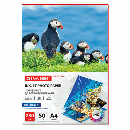 Бумага для струйной фотопечати глянцевая односторонняя Brauberg Original, А4 (210*297 мм), 230 г/м2, 50 л. Бумага для струйной фотопечати глянцевая односторонняя Brauberg Original, А4 (210*297 мм), 230 г/м2, 50 л.