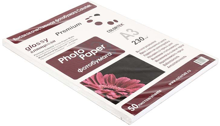 Бумага для струйной фотопечати глянцевая односторонняя Colortek, А3 (297*420 мм), 230 г/м2, 50 л. Бумага для струйной фотопечати глянцевая односторонняя Colortek, А3 (297*420 мм), 230 г/м2, 50 л.