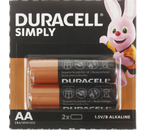 Батарейки щелочные Duracell Simply, AA, LR6, 1.5V, 2 шт.
