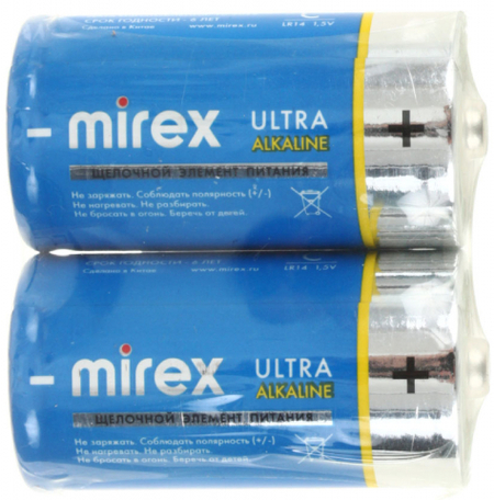 Батарейка щелочная Mirex Ultra Alkaline, C, LR14, 1.5V, 2 шт.