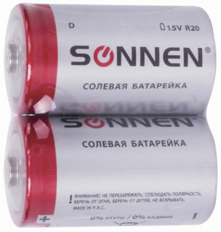 Батарейки солевые Sonnen, D, R20, 1.5V, 2 шт. Батарейки солевые Sonnen, D, R20, 1.5V, 2 шт.